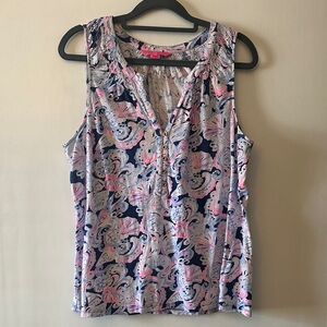 Lilly Pulitzer Seashell Paisley Sleeveless Blouse - Pink and Navy